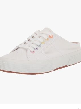 Superga White Canvas Mule Sneakers Pastel Rainbow EU 36